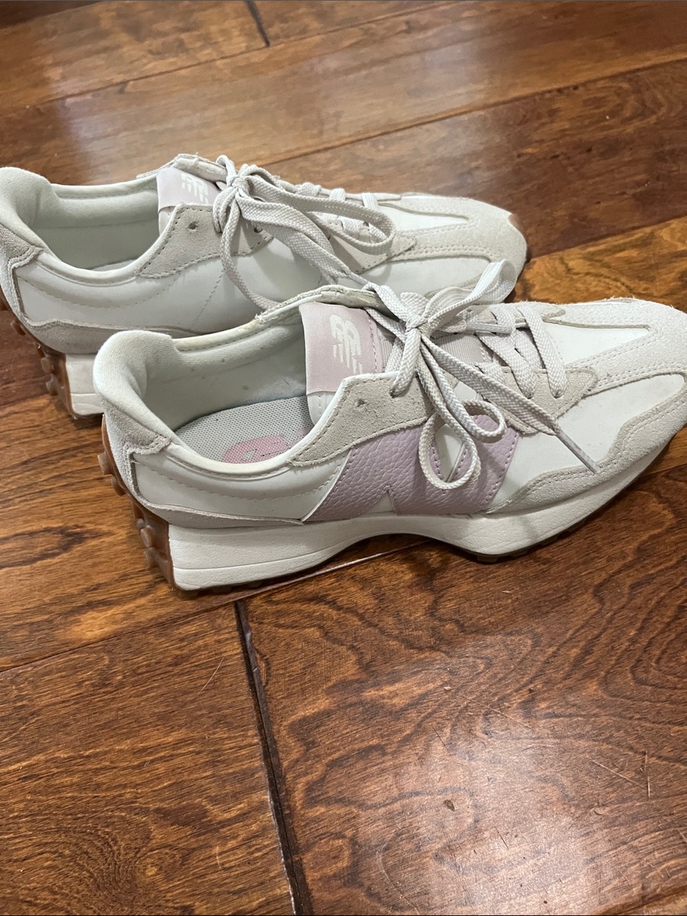New Balance Sneakers in Cream & Light Pink with Gum Outsole